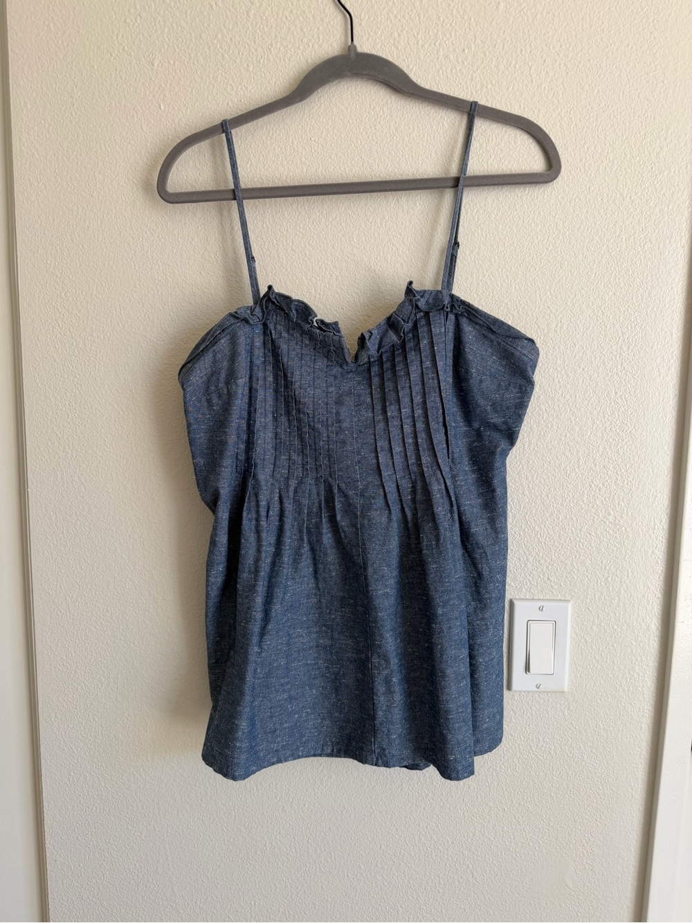 Madewell Chambray Pintuck Spaghetti Strap Tank - Blue